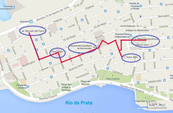 Nosso circuito caminhando pelo Centro Velho de Montevideo, no Uruguai. Fomos às principais atrações, como a Plaza Independencia, o Teatro Solis, a Catedral, a Plaza Zabala e, claro, o Mercado del Puerto